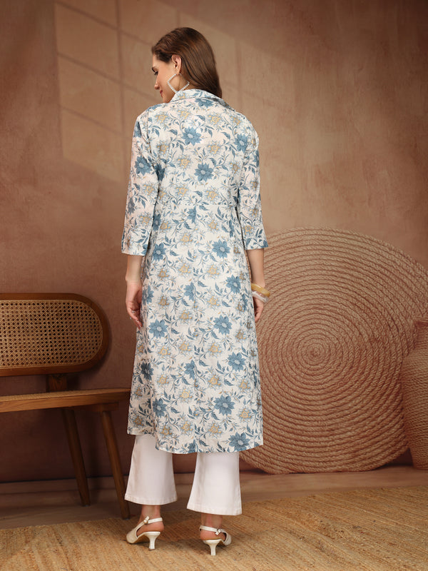 Largish Women's Floral Print Cotton Coat Collar Shrug