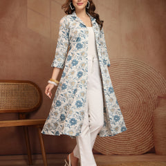 Largish Women's Floral Print Cotton Coat Collar Shrug