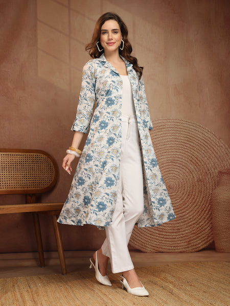 Largish Women's Floral Print Cotton Coat Collar Shrug