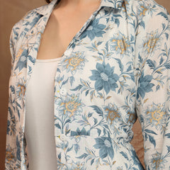 Largish Light Green Floral Print Cotton Coat Collar Shrug