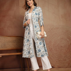 Largish Women's Floral Print Cotton Coat Collar Shrug