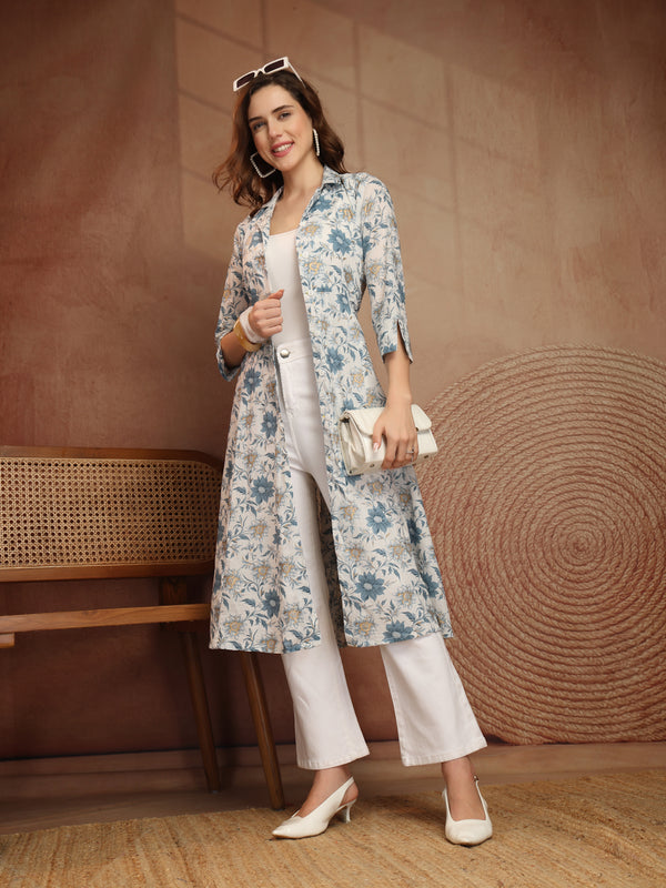 Largish Women's Floral Print Cotton Coat Collar Shrug