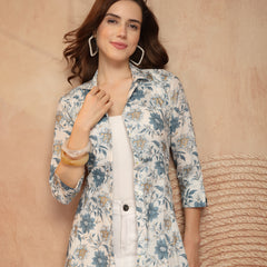 Largish Women's Floral Print Cotton Coat Collar Shrug