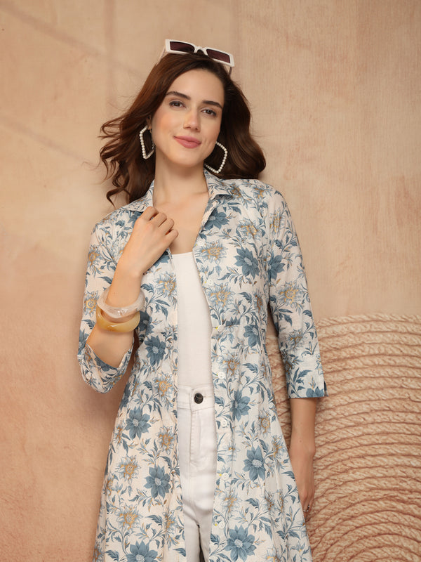 Largish Women's Floral Print Cotton Coat Collar Shrug