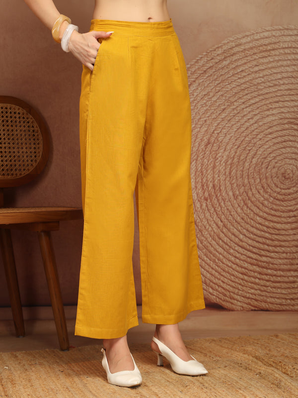 Women’s Yellow Wide-Leg Cotton Trousers