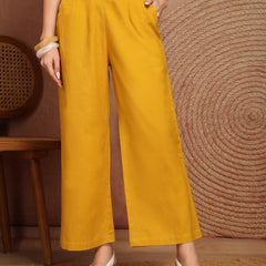 Women’s Yellow Wide-Leg Cotton Trousers
