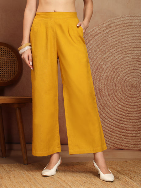 Women’s Yellow Wide-Leg Cotton Trousers