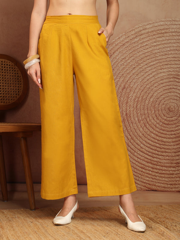 Women’s Yellow Wide-Leg Cotton Trousers
