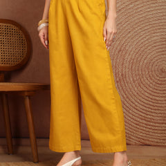 Women’s Yellow Wide-Leg Cotton Trousers