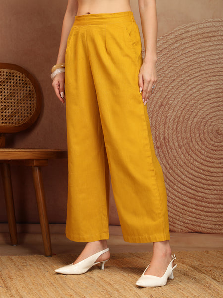 Women’s Yellow Wide-Leg Cotton Trousers