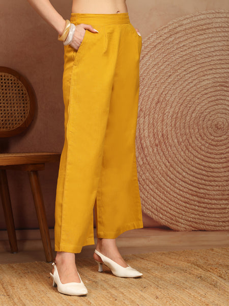 Women’s Yellow Wide-Leg Cotton Trousers