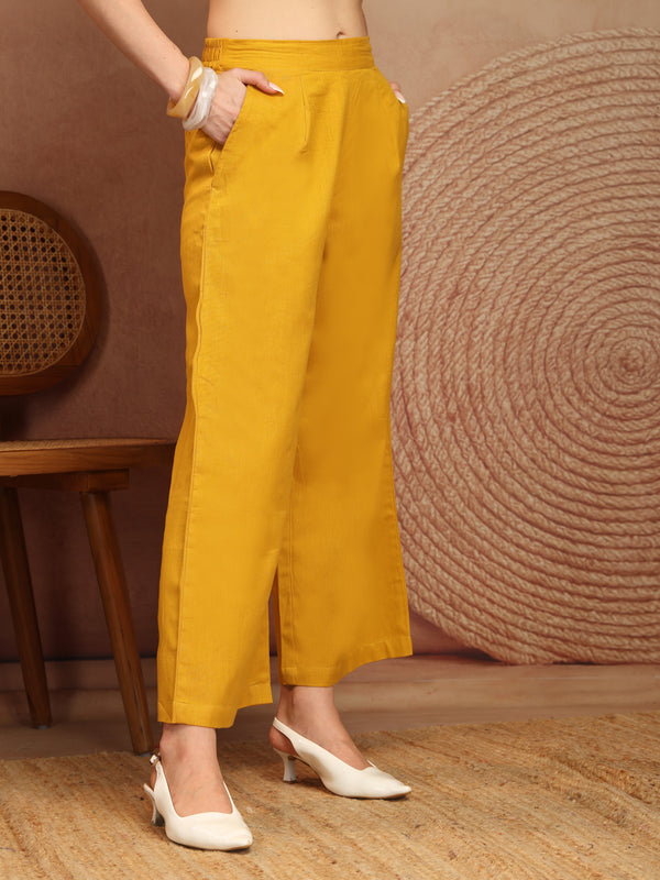 Women’s Yellow Wide-Leg Cotton Trousers