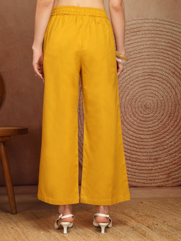 Women’s Yellow Wide-Leg Cotton Trousers