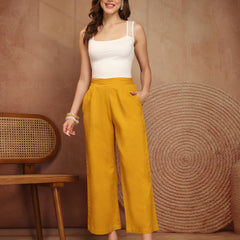 Women’s Yellow Wide-Leg Cotton Trousers
