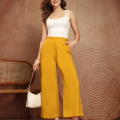 Women’s Yellow Wide-Leg Cotton Trousers