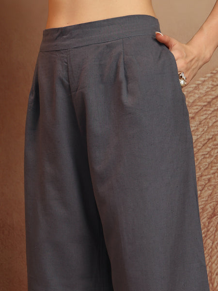 Women’s Grey Wide-Leg Cotton Trousers