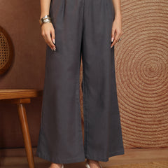 Women’s Grey Wide-Leg Cotton Trousers