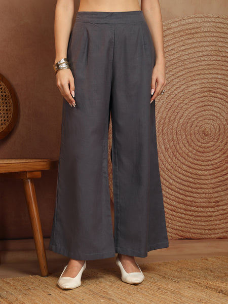 Women’s Grey Wide-Leg Cotton Trousers