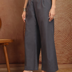 Women’s Grey Wide-Leg Cotton Trousers