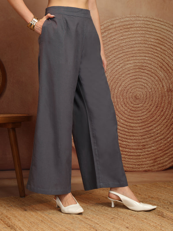 Women’s Grey Wide-Leg Cotton Trousers