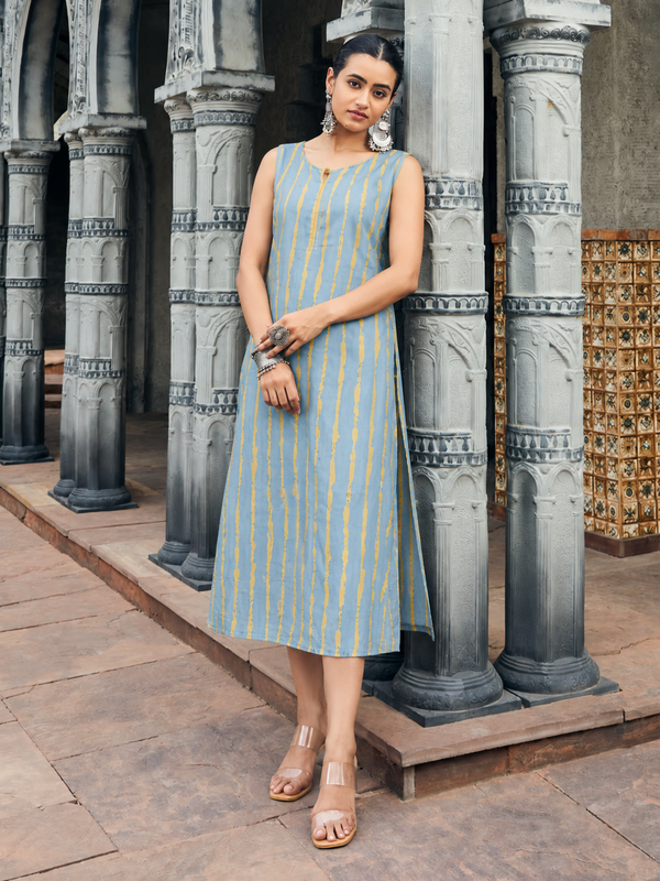 Largish Stylish women’s striped A-line Cotton dress