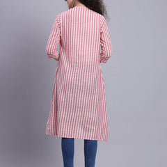 Largish Cotton Pink Self Design Calf Length, A-Line Shrug