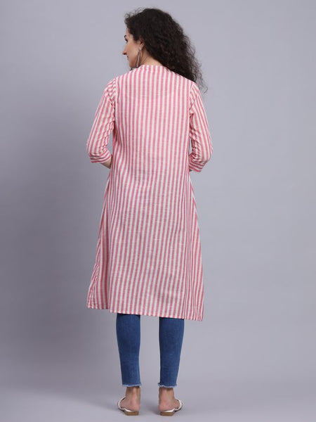 Largish Cotton Pink Self Design Calf Length, A-Line Shrug