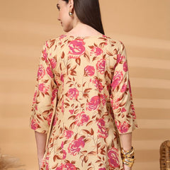Largish Stylish Beige Rayon floral print kurti