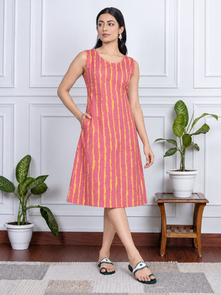 Largish Stylish women’s striped A-line Cotton Dress