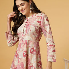 Largish Women's Maroon Printed Cotton Anarkali Flared Dress