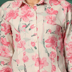 Largish Women's Pink Floral Print Cotton Flex Co-Ord Set