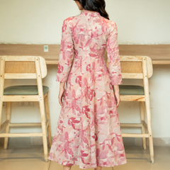 Largish Women's Maroon Printed Cotton Anarkali Flared Dress