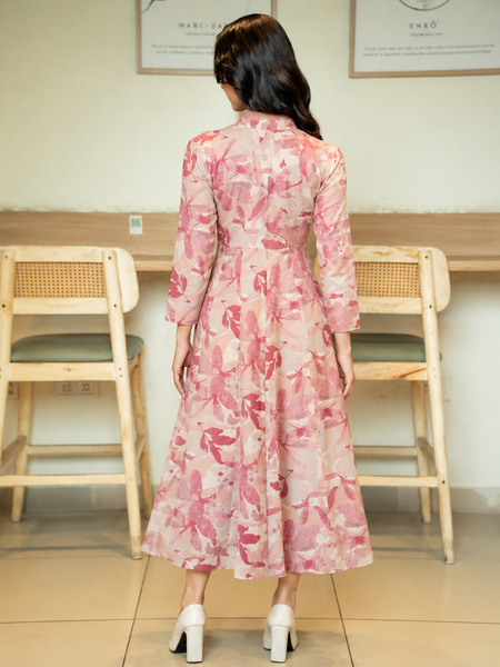 Largish Women's Maroon Printed Cotton Anarkali Flared Dress