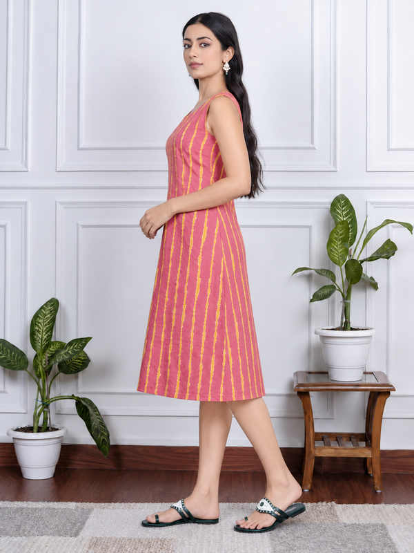 Largish Stylish women’s striped A-line Cotton dress