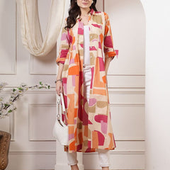 Largish orange Cotton Printed Shrug