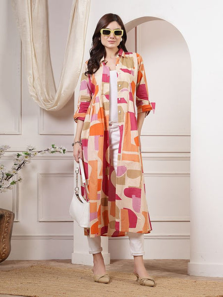 Largish orange Cotton Printed Shrug