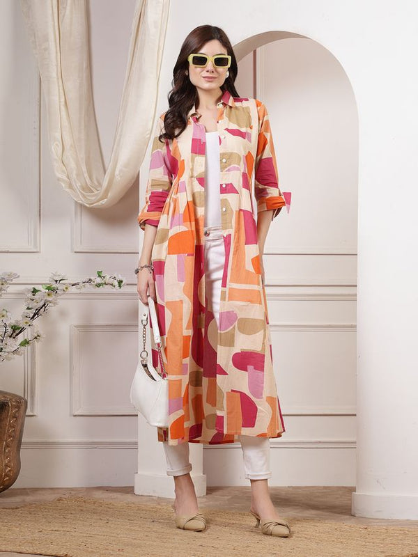 Largish orange Cotton Printed Shrug
