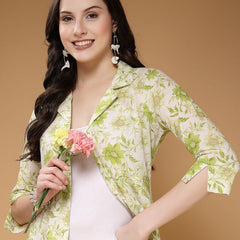 Largish Light Green Floral Print Cotton Coat Collar Shrug