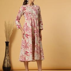 Largish Women's Maroon Printed Cotton Anarkali Flared Dress