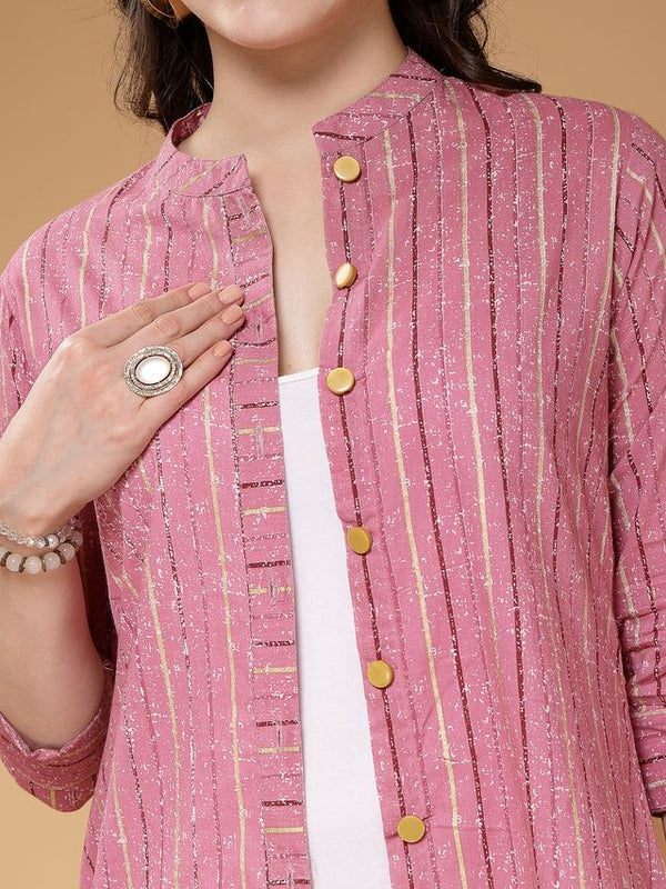 Largish Pink Cotton Foil Print Shrug