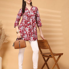 Largish Maroon Floral Printed Kurta for Women