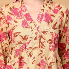 Largish Beige Floral Printed Kurta for Women