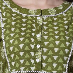 Largish Green Floral Print Straight Kurta