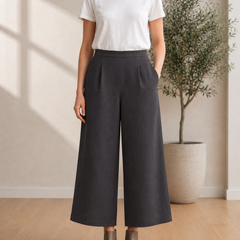 Women’s Grey Wide-Leg Cotton Trousers