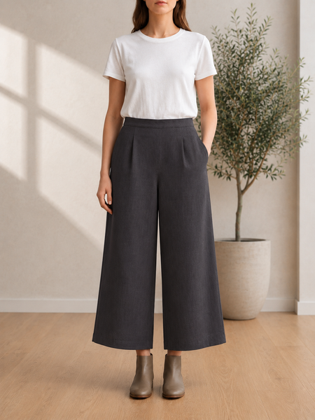 Women’s Grey Wide-Leg Cotton Trousers