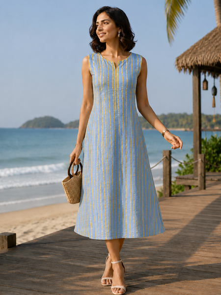 Largish Stylish women’s striped A-line Cotton dress