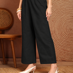 Women’s Black Wide-Leg Cotton Trousers