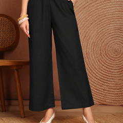Women’s Black Wide-Leg Cotton Trousers