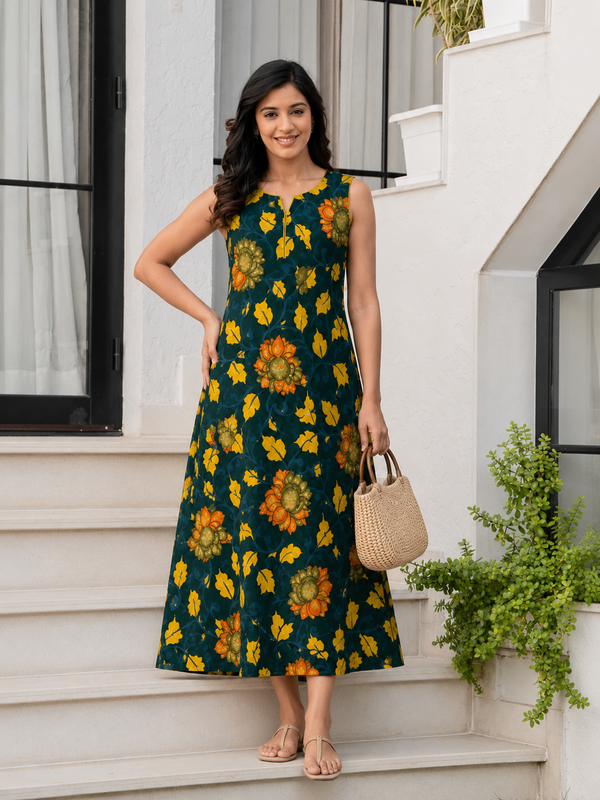 Largish Stylish A-line Cotton Dress for Womens