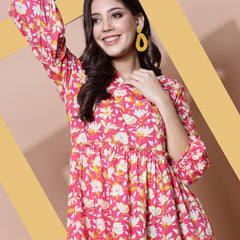 Largish Cotton Floral Print Tiered and Flared A-line Dress